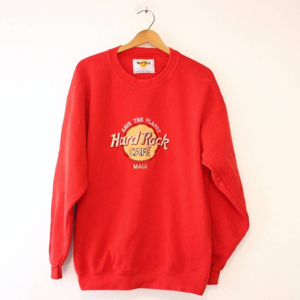 Vintage 90s Hard Rock Cafe Maui Hawaii Red Sweatshirt Men’s Large